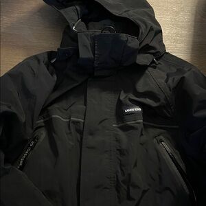 Ladies Lands End Squall Black Hooded Jacket Small 34-36 GUC